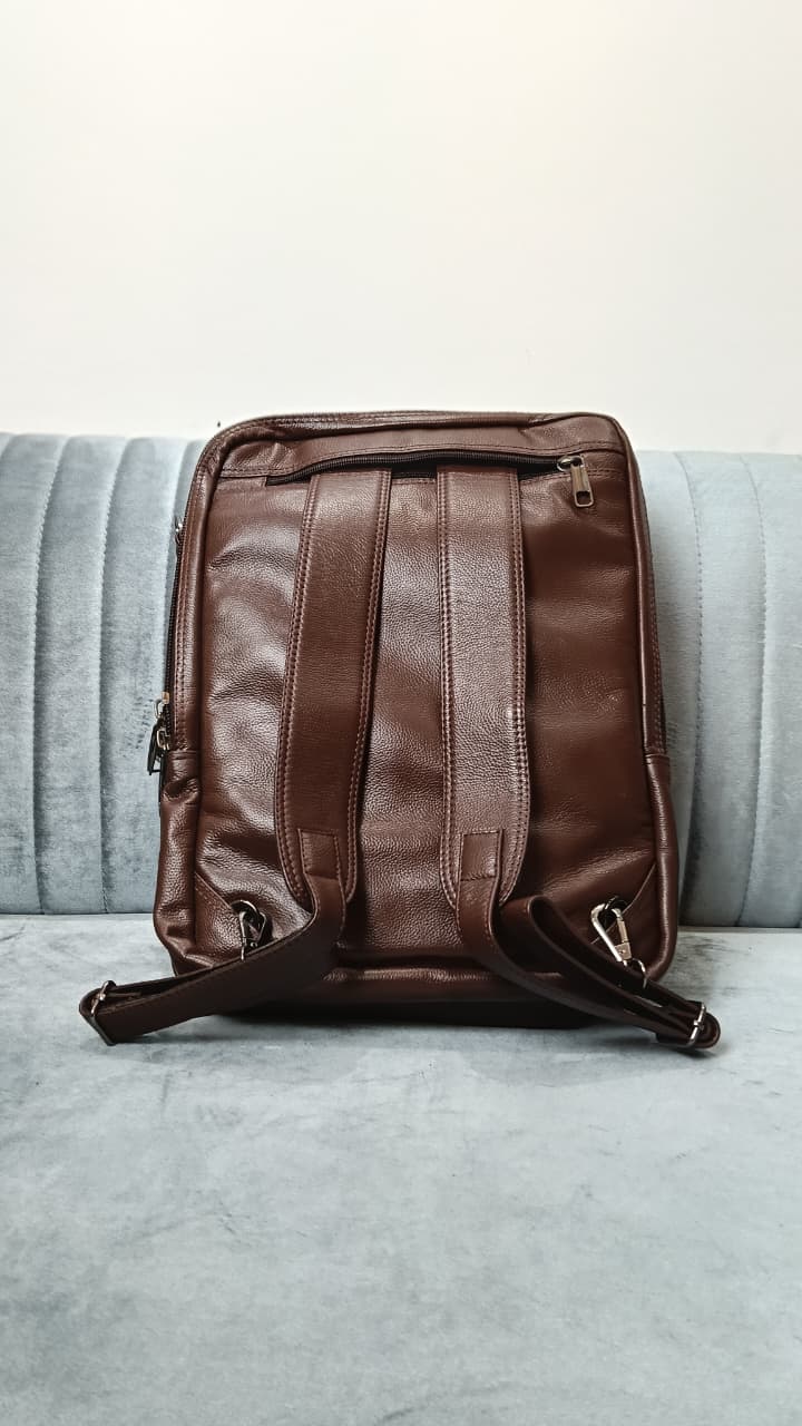 Cow Leather Dual Lock Bag- Brown